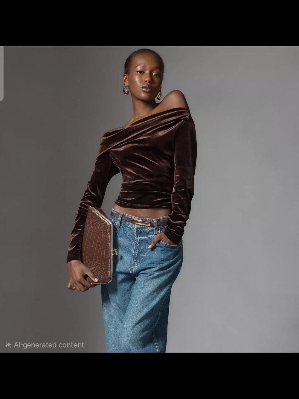 NWT REFORMATION Velvet Off-Shoulder Long Sleeve Top - Deep Brown size S